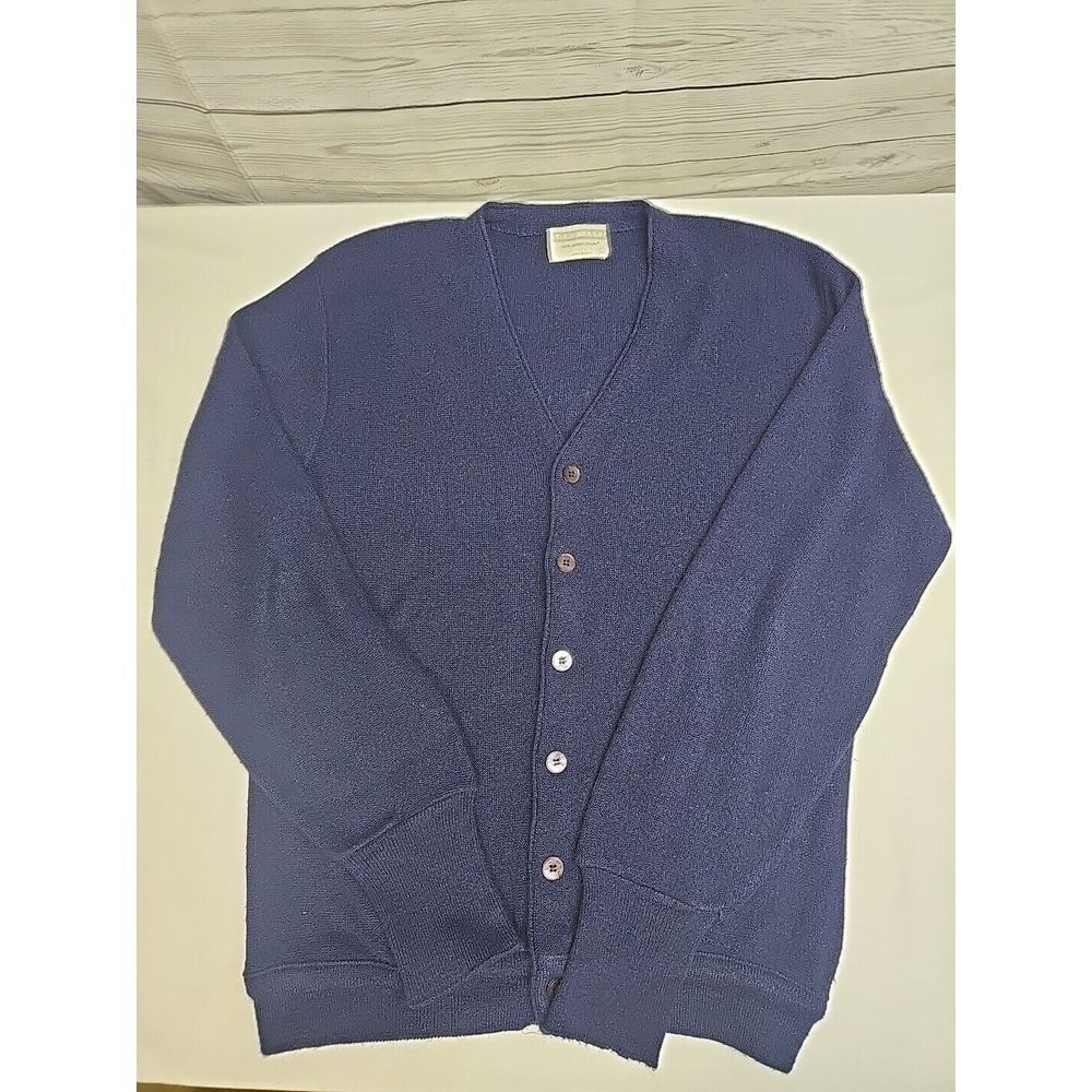 *VINTAGE* Lord Jeff 100% Dupont‎ Orlon Men Navy Button Front Cardigan USA Large